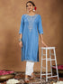 Janasya Women's Sky Blue Rayon Embroidered Straight Kurta